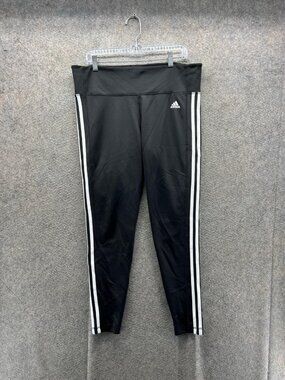 Adidas Leggings Womens XL Black High Rise 3 Stripe Climalite Ankle Yoga Pants
